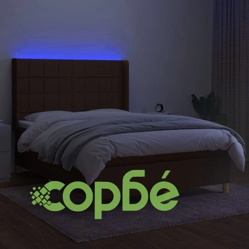 Боксспринг легло с матрак и LED, тъмнокафяво, 140x190 см, плат ➤ топ цена ➤ sorbe.bg