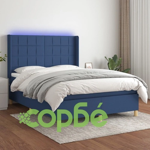Боксспринг легло с матрак и LED, синьо, 140x190 см, плат ➤ топ цена ➤ sorbe.bg