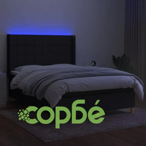 Боксспринг легло с матрак и LED, черно, 140x200 см, плат ➤ топ цена ➤ sorbe.bg