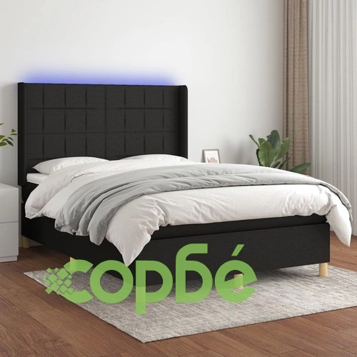 Боксспринг легло с матрак и LED, черно, 140x200 см, плат ➤ топ цена ➤ sorbe.bg