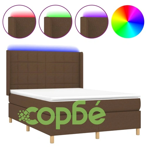 Боксспринг легло с матрак и LED, тъмнокафяво, 140x200 см, плат ➤ топ цена ➤ sorbe.bg
