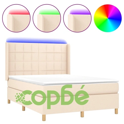 Боксспринг легло с матрак и LED, кремаво, 140x200 см, плат ➤ топ цена ➤ sorbe.bg