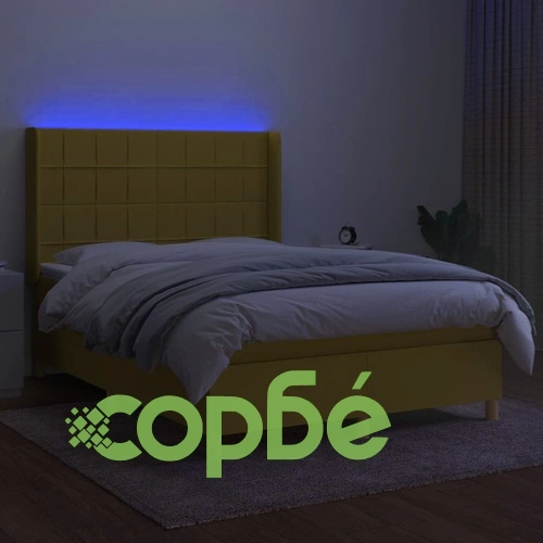 Боксспринг легло с матрак и LED, зелено, 140x200 см, плат ➤ топ цена ➤ sorbe.bg