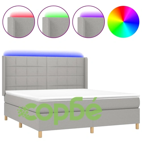Боксспринг легло с матрак и LED, светлосиво, 160x200 см, плат ➤ топ цена ➤ sorbe.bg