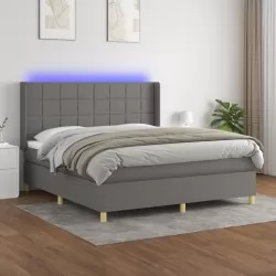 Боксспринг легло с матрак и LED, тъмносиво, 160x200 см, плат