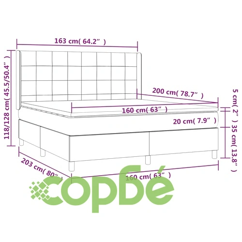 Боксспринг легло с матрак и LED, кремаво, 160x200 см, плат ➤ топ цена ➤ sorbe.bg