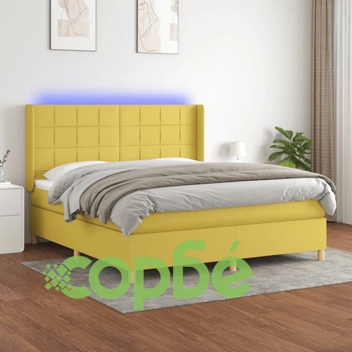 Боксспринг легло с матрак и LED, зелено, 160x200 см, плат ➤ топ цена ➤ sorbe.bg