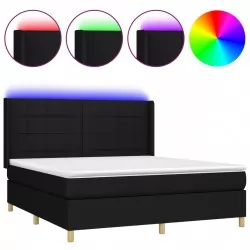 Боксспринг легло с матрак и LED, черно, 180x200 см, плат