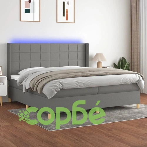 Боксспринг легло с матрак и LED, тъмносива, 200x200 см, плат ➤ топ цена ➤ sorbe.bg