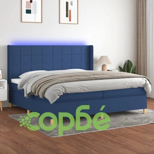 Боксспринг легло с матрак и LED, синя, 200x200 см, плат ➤ топ цена ➤ sorbe.bg