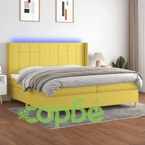 Боксспринг легло с матрак и LED, зелена, 200x200 см, плат ➤ топ цена ➤ sorbe.bg