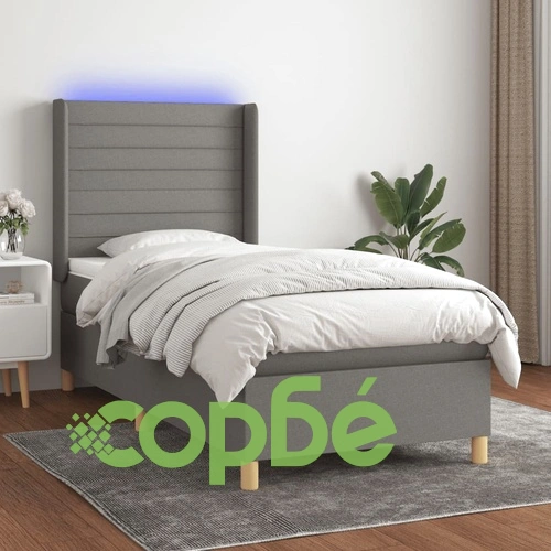 Боксспринг легло с матрак и LED, тъмносиво, 80x200 см, плат ➤ топ цена ➤ sorbe.bg