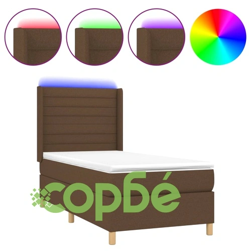 Боксспринг легло с матрак и LED, тъмнокафяво, 80x200 см, плат ➤ топ цена ➤ sorbe.bg
