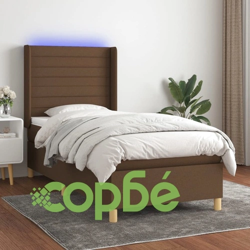 Боксспринг легло с матрак и LED, тъмнокафяво, 80x200 см, плат ➤ топ цена ➤ sorbe.bg