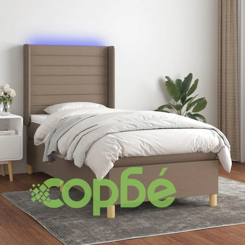 Боксспринг легло с матрак и LED, таупе, 80x200 см, плат ➤ топ цена ➤ sorbe.bg