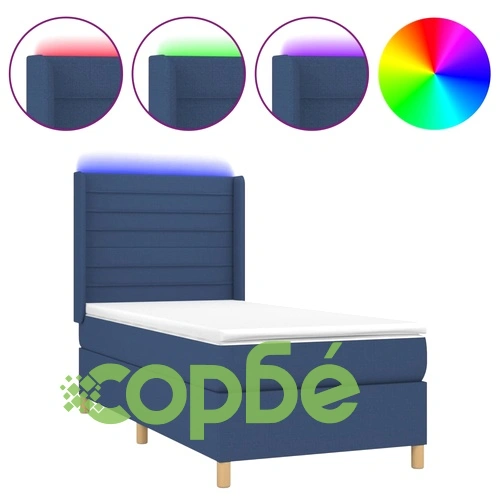 Боксспринг легло с матрак и LED, синьо, 80x200 см, плат ➤ топ цена ➤ sorbe.bg