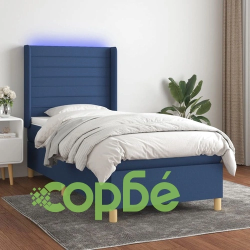 Боксспринг легло с матрак и LED, синьо, 80x200 см, плат ➤ топ цена ➤ sorbe.bg