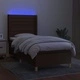Боксспринг легло с матрак и LED, тъмнокафява, 90x190 см, плат