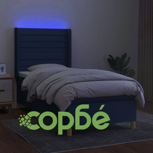 Боксспринг легло с матрак и LED, синя, 90x190 см, плат ➤ топ цена ➤ sorbe.bg