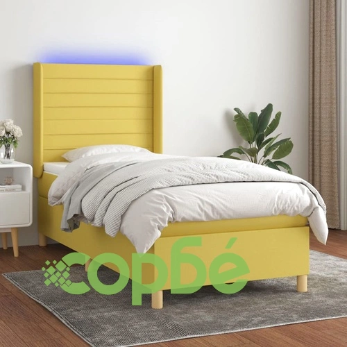 Боксспринг легло с матрак и LED, зелена, 90x190 см, плат ➤ топ цена ➤ sorbe.bg