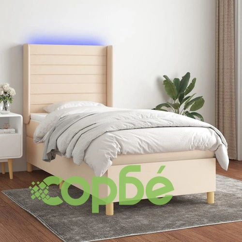 Боксспринг легло с матрак и LED, кремава, 90x200 см, плат ➤ топ цена ➤ sorbe.bg