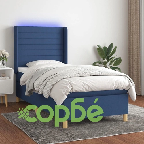 Боксспринг легло с матрак и LED, синя, 90x200 см, плат ➤ топ цена ➤ sorbe.bg