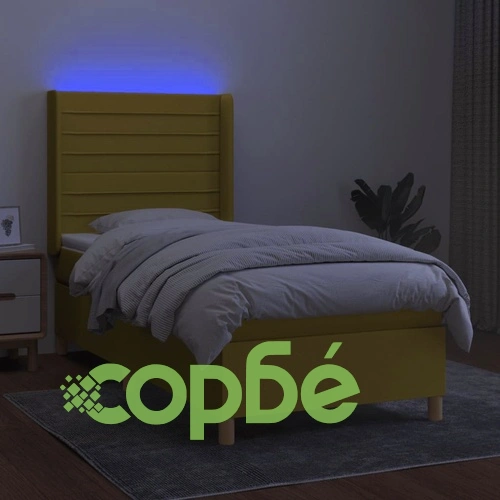 Боксспринг легло с матрак и LED, зелена, 90x200 см, плат ➤ топ цена ➤ sorbe.bg