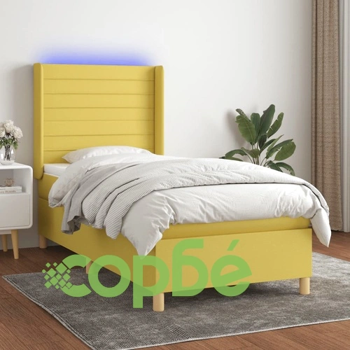Боксспринг легло с матрак и LED, зелена, 90x200 см, плат ➤ топ цена ➤ sorbe.bg