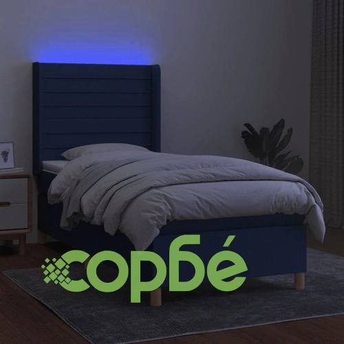 Боксспринг легло с матрак и LED, синьо, 100x200 см, плат ➤ топ цена ➤ sorbe.bg