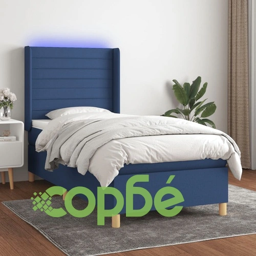 Боксспринг легло с матрак и LED, синьо, 100x200 см, плат ➤ топ цена ➤ sorbe.bg