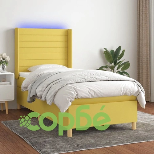Боксспринг легло с матрак и LED, зелено, 100x200 см, плат ➤ топ цена ➤ sorbe.bg