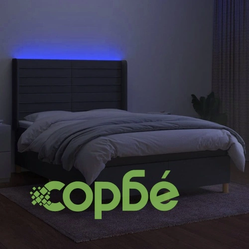 Боксспринг легло с матрак и LED, тъмносиво, 140x190 см, плат ➤ топ цена ➤ sorbe.bg