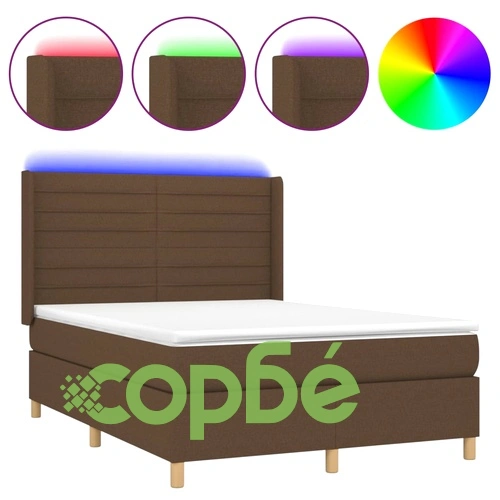 Боксспринг легло с матрак и LED, тъмнокафяво, 140x190 см, плат ➤ топ цена ➤ sorbe.bg