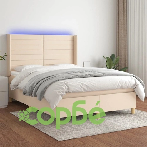 Боксспринг легло с матрак и LED, кремаво, 140x190 см, плат ➤ топ цена ➤ sorbe.bg