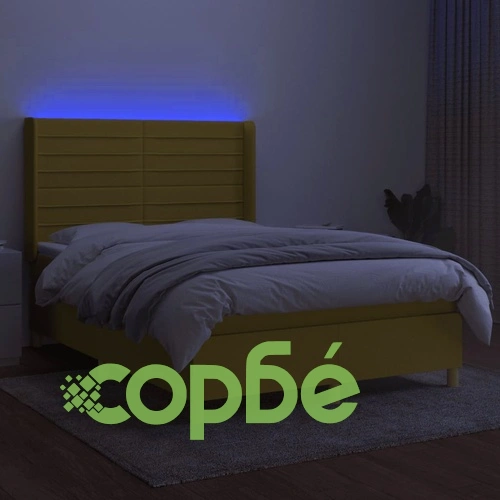 Боксспринг легло с матрак и LED, зелено, 140x190 см, плат ➤ топ цена ➤ sorbe.bg