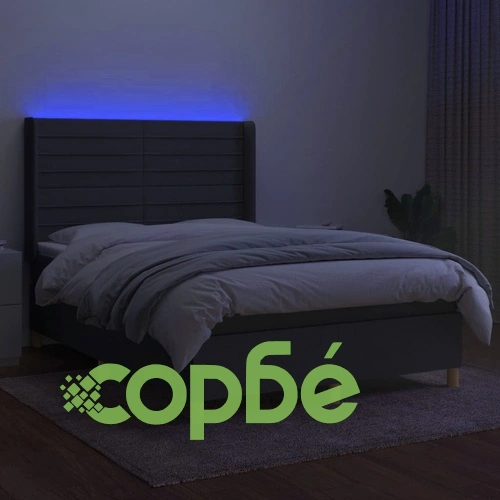 Боксспринг легло с матрак и LED, тъмносиво, 140x200 см, плат ➤ топ цена ➤ sorbe.bg