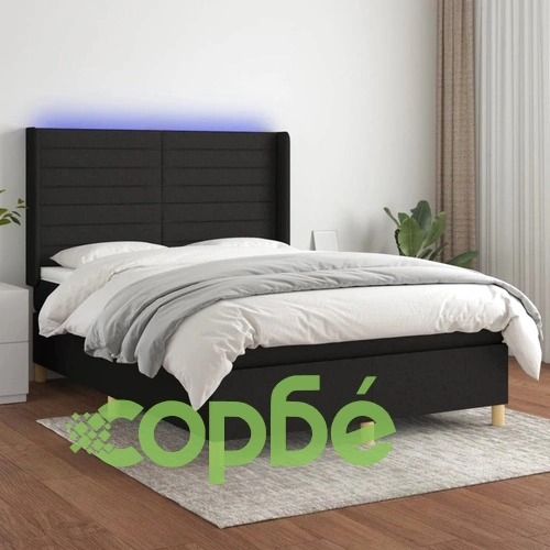 Боксспринг легло с матрак и LED, черно, 140x200 см, плат ➤ топ цена ➤ sorbe.bg