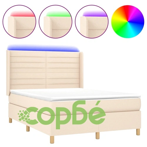 Боксспринг легло с матрак и LED, кремаво, 140x200 см, плат ➤ топ цена ➤ sorbe.bg