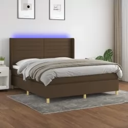 Боксспринг легло с матрак и LED, тъмнокафяво, 160x200 см, плат