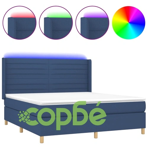 Боксспринг легло с матрак и LED, синьо, 160x200 см, плат ➤ топ цена ➤ sorbe.bg
