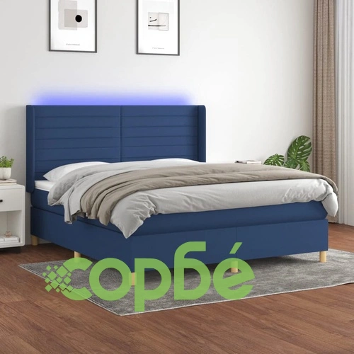 Боксспринг легло с матрак и LED, синьо, 160x200 см, плат ➤ топ цена ➤ sorbe.bg