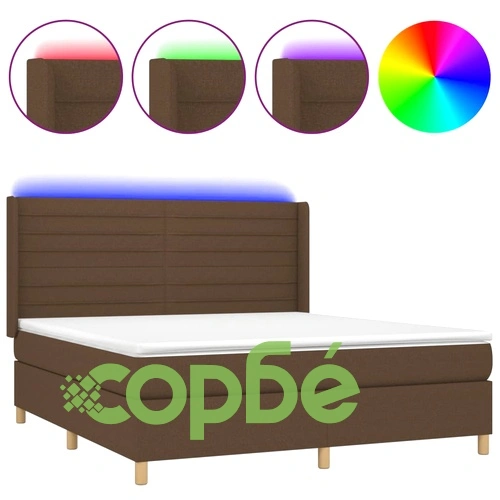 Боксспринг легло с матрак и LED, тъмнокафяво, 180x200 см, плат ➤ топ цена ➤ sorbe.bg
