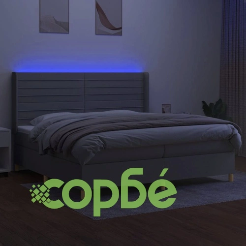 Боксспринг легло с матрак и LED, светлосиво, 200x200 см, плат ➤ топ цена ➤ sorbe.bg