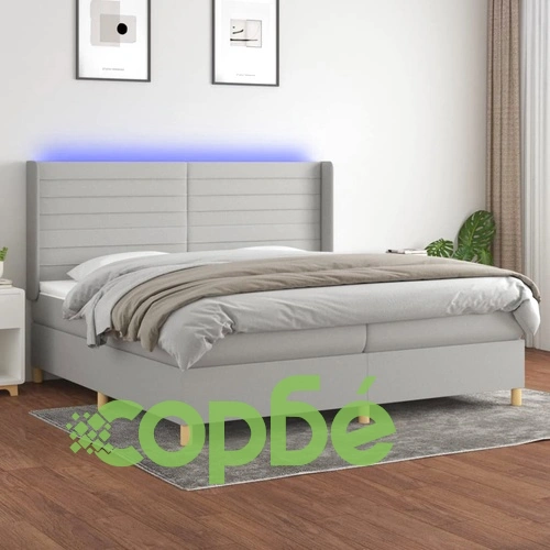 Боксспринг легло с матрак и LED, светлосиво, 200x200 см, плат ➤ топ цена ➤ sorbe.bg