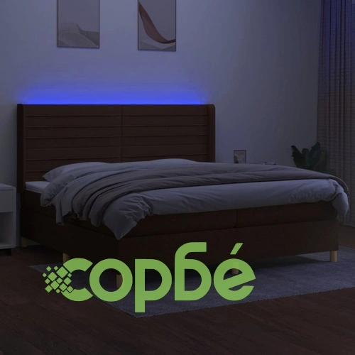 Боксспринг легло с матрак и LED, тъмнокафяво, 200x200 см, плат ➤ топ цена ➤ sorbe.bg