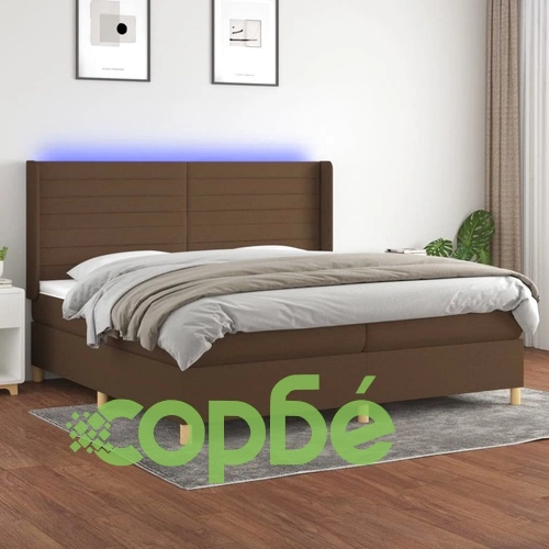 Боксспринг легло с матрак и LED, тъмнокафяво, 200x200 см, плат ➤ топ цена ➤ sorbe.bg
