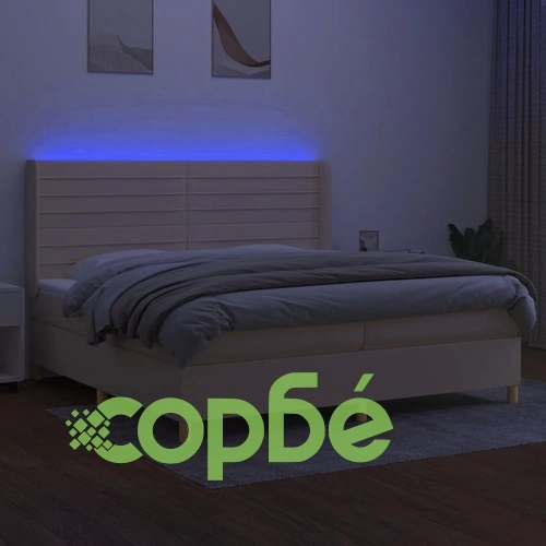 Боксспринг легло с матрак и LED, кремава, 200x200 см, плат ➤ топ цена ➤ sorbe.bg
