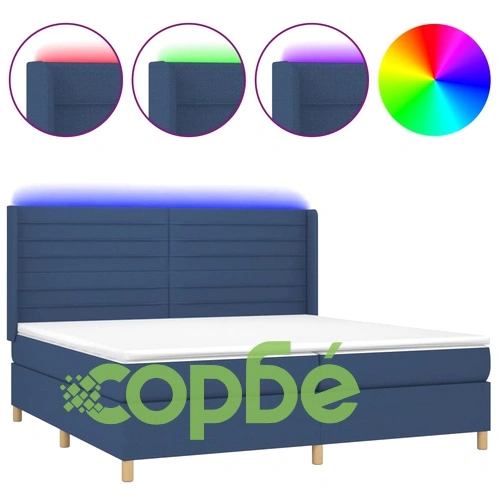 Боксспринг легло с матрак и LED, синя, 200x200 см, плат ➤ топ цена ➤ sorbe.bg