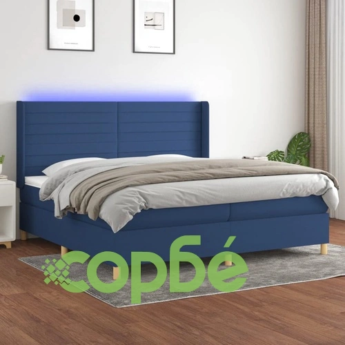Боксспринг легло с матрак и LED, синя, 200x200 см, плат ➤ топ цена ➤ sorbe.bg