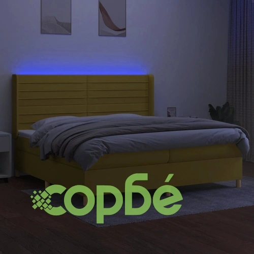 Боксспринг легло с матрак и LED, зелена, 200x200 см, плат ➤ топ цена ➤ sorbe.bg